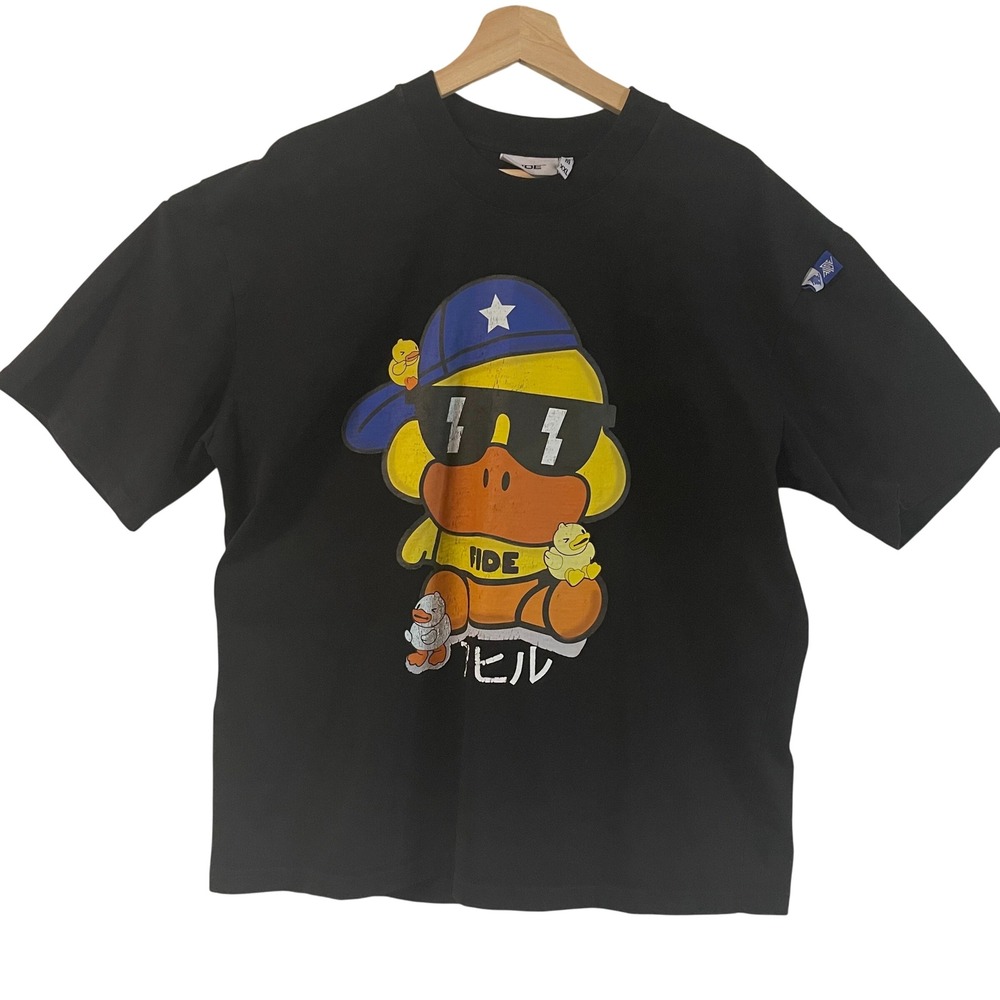 FIDE Vintage Mens Graphic T-Shirt Black XXL Duck Streetwear Short Sleeve Tee
